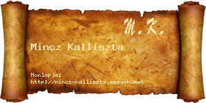 Mincz Kalliszta névjegykártya